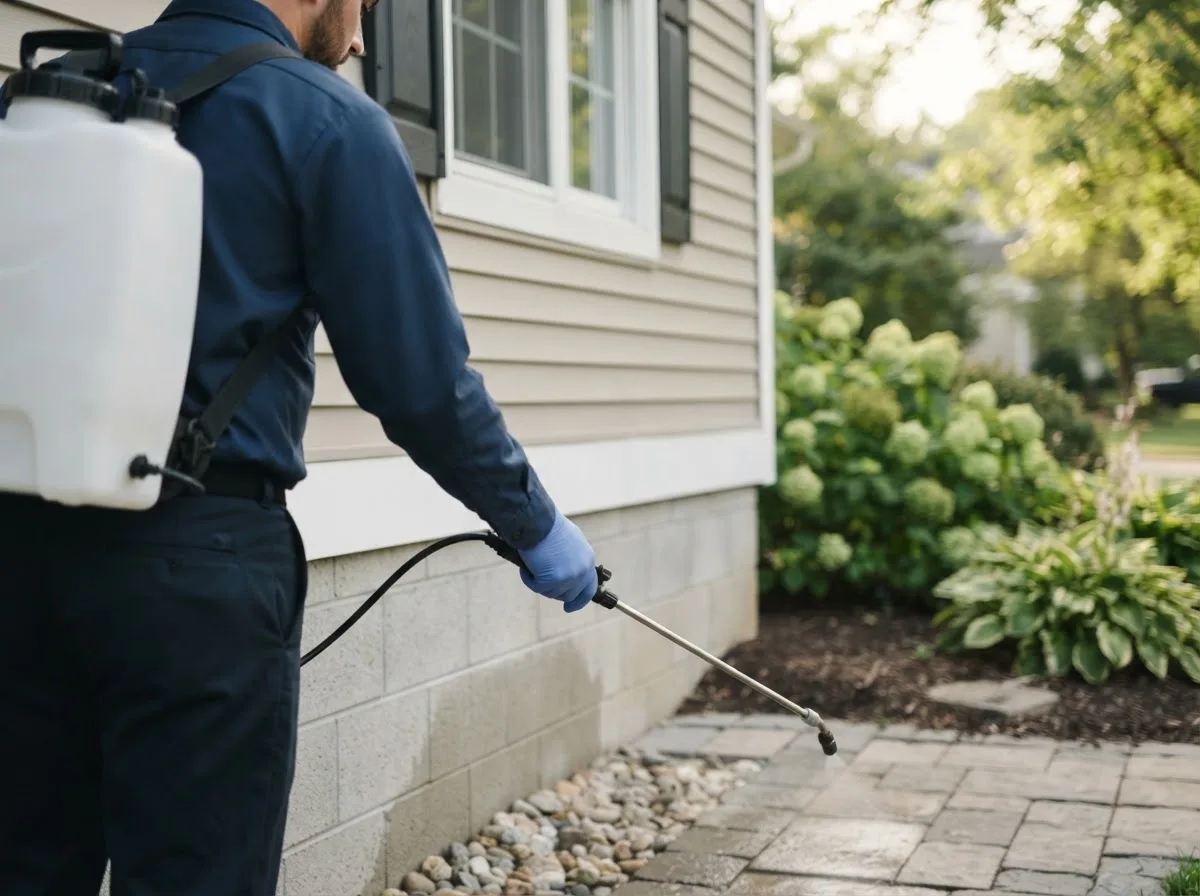 Pest control technician inspecting a home in Maryknoll, NY